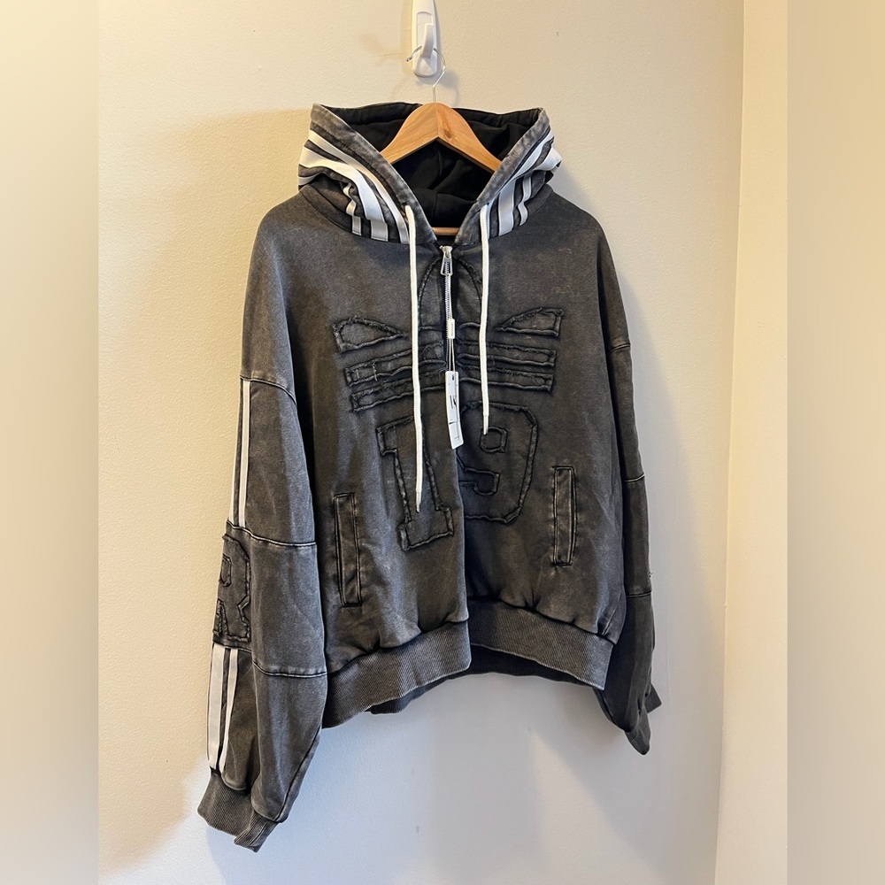 Gray Hooded Sweatshirt with Stripes - Picture 2 of 5